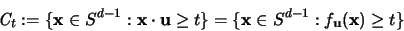 \begin{displaymath}
{\mathbf{\mathit C}}_t := \{{\mathbf x} \in S^{d-1}: {\math...
...\mathbf x} \in S^{d-1}: f_{{\mathbf u}}({\mathbf x})\geq t \}
\end{displaymath}
