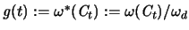 ${\mathit g}(t):= \omega^*({\mathbf{\mathit C}}_t):=\omega({\mathbf{\mathit C}}_t)/\omega_d$
