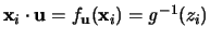 ${\mathbf x}_i \cdot {\mathbf u} = f_{{\mathbf u}}({\mathbf x}_i) = {\mathit g}^{-1}(z_i)$
