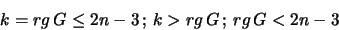 \begin{displaymath}
k = rg \, G \leq 2n-3 \, ; \, k > rg \, G \, ; \, rg \, G < 2n-3
\end{displaymath}