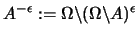 $A^{-\epsilon}:= \Omega \backslash (\Omega \backslash A )^{\epsilon}$