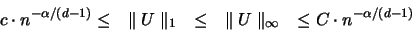 \begin{displaymath}
c \cdot n^{-\alpha/(d-1)} \leq \quad \parallel {\huge U} \p...
...e U} \parallel _{\infty} \quad \leq C \cdot n^{-\alpha/(d-1)}
\end{displaymath}